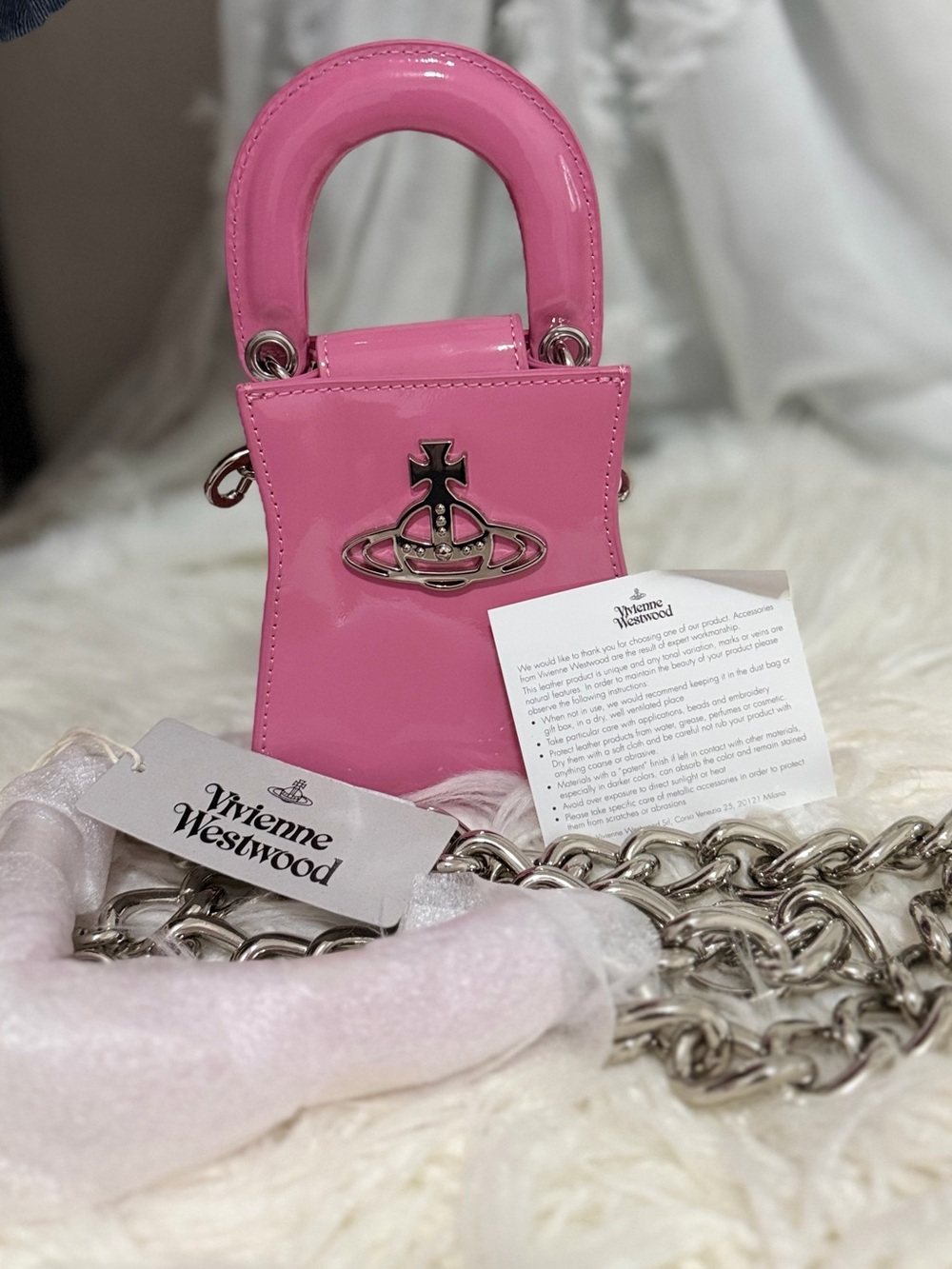 Authentic Vivienne Westwood NWT Kelly Small Handbag Pink Patent Leather #059
